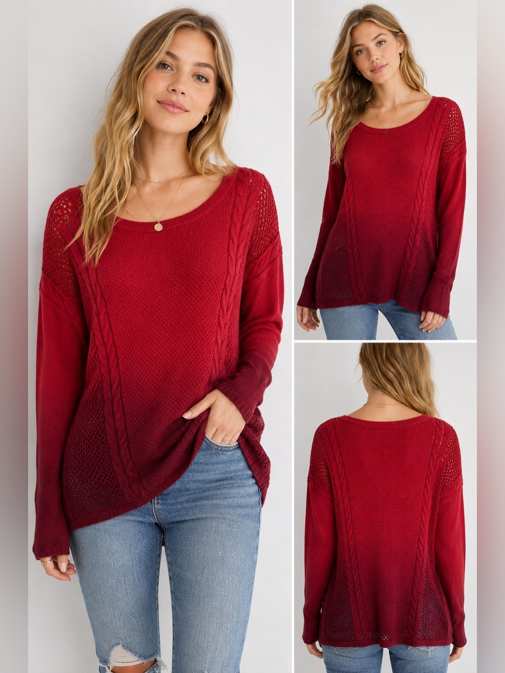 American Eagle Lightweight Knit Ombre Sweater Red Size S NWT